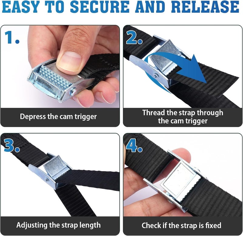 BRUTEBOSE Tie Down Straps 4-Pack Black, 0.8" x 6.6Ft (2x200cm) Maximum Strength Lashing Straps with Buckle, for Truck, Motorcycle, Off-Road, Trailer, Heavy Load Securing, PP Material - Image 5